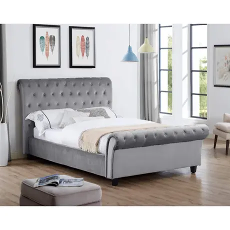 Buy Casablanca (Serenity) Velvet King Size Bed Silver, Colour: Silver, Size: King Size, Mattresses: Without Mattress from Furnituretta