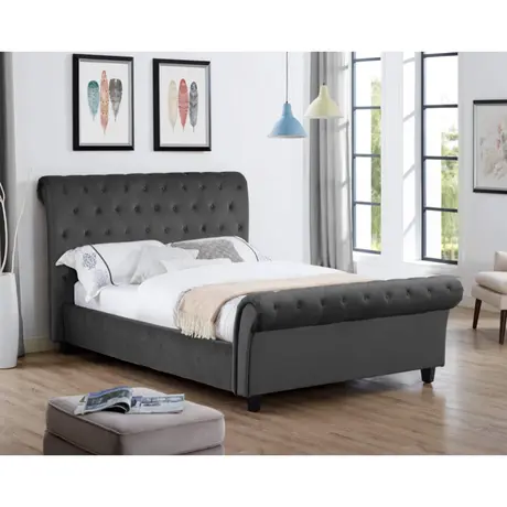 Buy Casablanca (Serenity) Velvet Double Bed Smoke, Colour: Charcoal grey, Size: Double, Mattresses: Without Mattress from Furnituretta