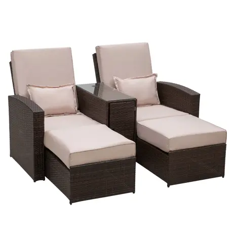 Buy Outsunny 2-Seater Rattan Sofa Lounger Set-Brown from Furnituretta