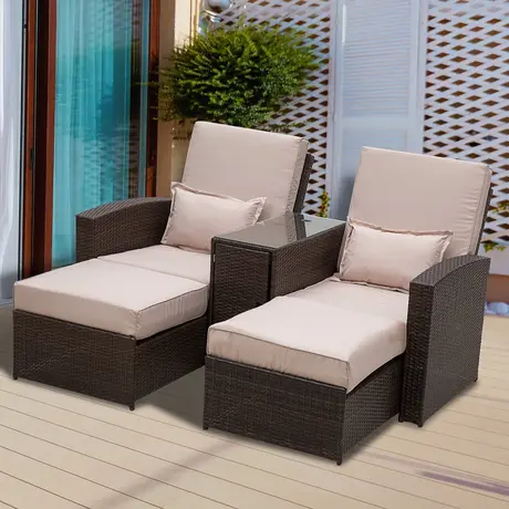 Buy Outsunny 2-Seater Rattan Sofa Lounger Set-Brown, 10 from Furnituretta