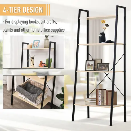 Buy Homcom 4-Tier Vintage Ladder Shelf Bookcase Wood Storage, 5 from Furnituretta