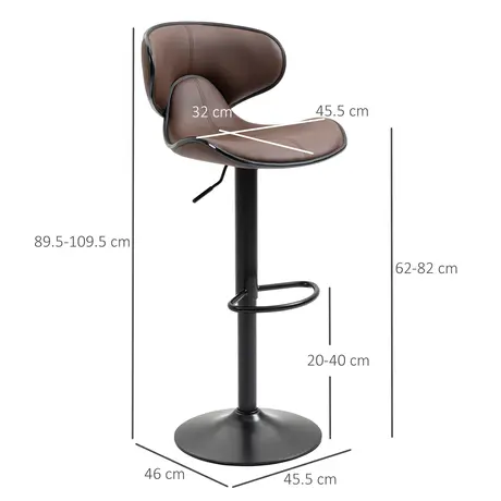 Buy Homcom Adjustable Swivel Bar Stools Set of 2, Barstools, 3 from Furnituretta