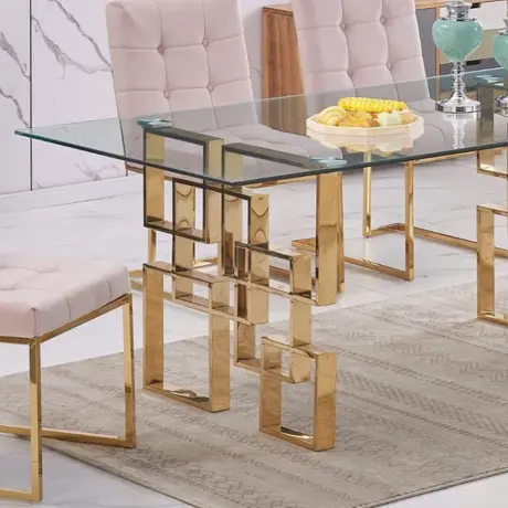 Buy Spectra Dining Table – Clear Glass with Gold Legs for Elegant Dining, 2 from Furnituretta