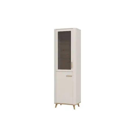 Buy Didcot Cashmere & Oak Tall Slim Display Cabinet | 2‑Door Storage, 3 from Furnituretta