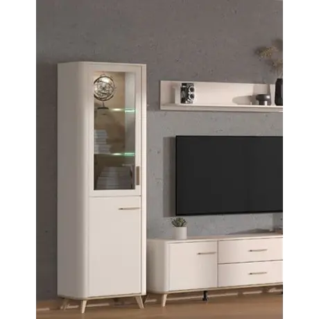 Buy Didcot Cashmere & Oak Tall Slim Display Cabinet | 2‑Door Storage, 5 from Furnituretta