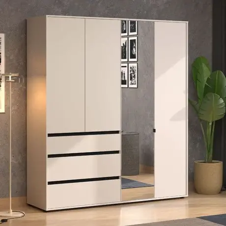 Buy Kington Cashmere 4 Door 3 Drawer Mirrored Wardrobe, Colour: Cashmere, Item Width: 183 from Furnituretta