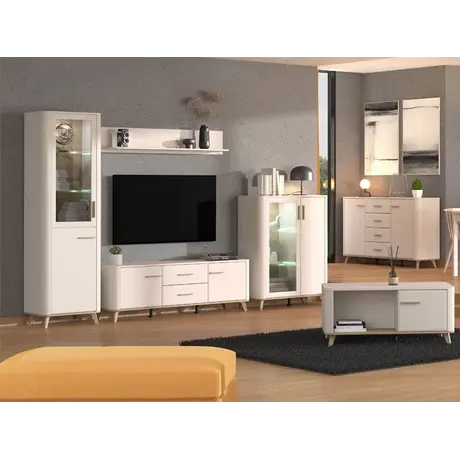 Buy Didcot Cashmere and Oak Effect Low 2 Door Display Cabinet, 5 from Furnituretta