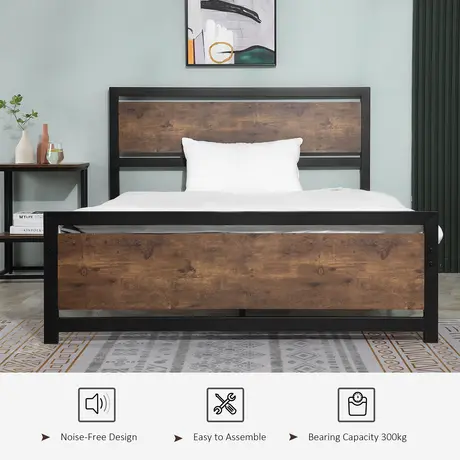 Buy Homcom Full Bed Frame with Headboard & Footboard, 6 from Furnituretta