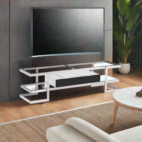 Buy Lagonda Clear Glass TV Unit with High Gloss Drawer White, 2 from Furnituretta