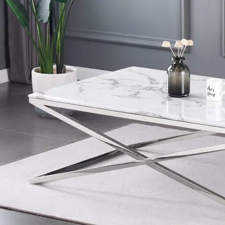 Buy Ginetta Marble Coffee Table with Silver Frame, 2 from Furnituretta