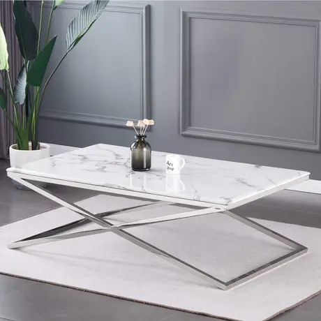 Buy Ginetta Marble Coffee Table with Silver Frame from Furnituretta