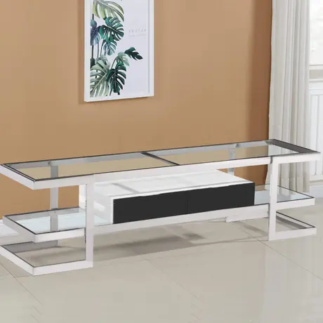 Buy Lagonda Clear Glass TV Unit with High Gloss Drawer White, 3 from Furnituretta