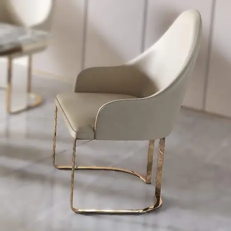 Buy Midas PU Dining Chair Cream with Stainless Steel Legs Gold from Furnituretta