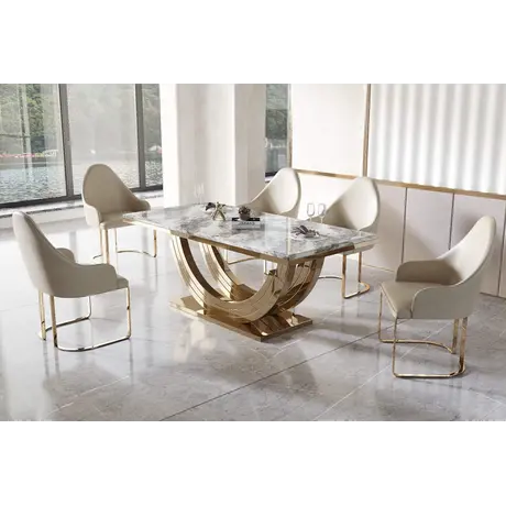 Buy Midas PU Dining Chair Cream with Stainless Steel Legs Gold, 3 from Furnituretta