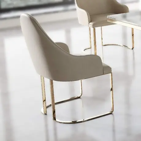 Buy Midas PU Dining Chair Cream with Stainless Steel Legs Gold, 2 from Furnituretta