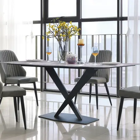 Buy Crete Marble Dining Table with Black Metal Frame from Furnituretta