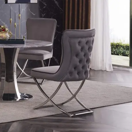 Buy Panama Velvet Fabric Dining Chair Grey with Stainless Steel Legs, 2 from Furnituretta
