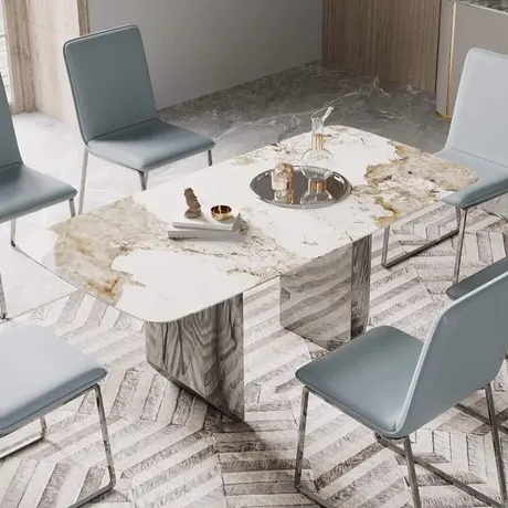 Buy Montego Marble Dining Table with Stainless Steel Base, 2 from Furnituretta