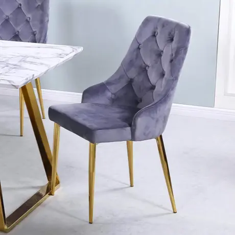 Buy Newchapel Velvet Dining Chair Light Grey & Gold from Furnituretta