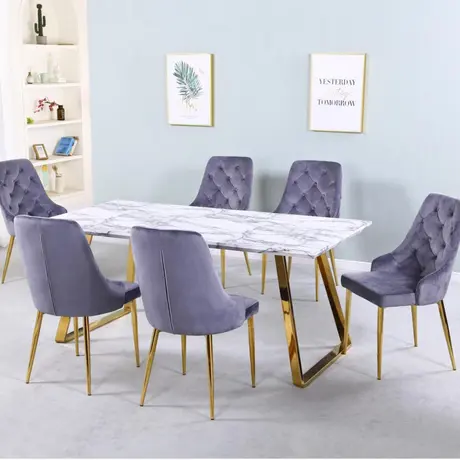 Buy Newchapel Marble Effect Dining Table with Gold Legs from Furnituretta