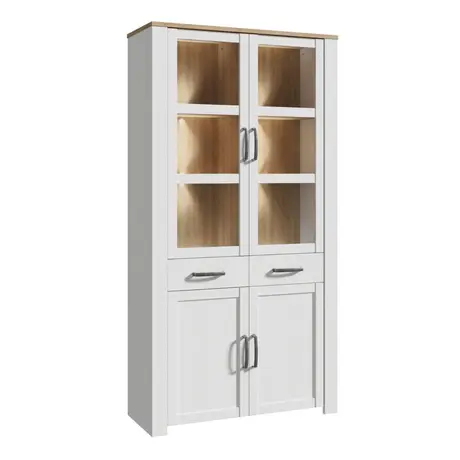 Buy Bohol Display Cabinet 4 Door 1 Drawer in Oak/White inc LED Lighting from Furnituretta