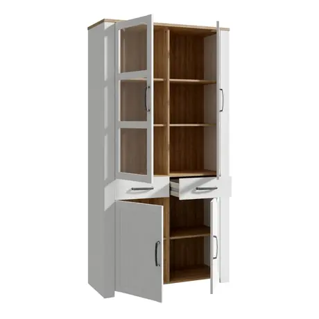 Buy Bohol Display Cabinet 4 Door 1 Drawer in Oak/White inc LED Lighting, 5 from Furnituretta