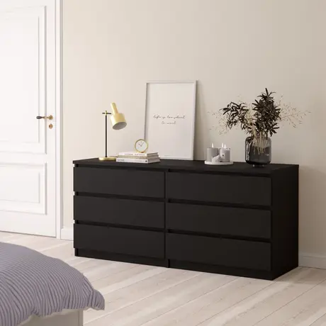 Buy Naia Wide Chest of 6 Drawers (3+3) in Black Matt, 6 from Furnituretta