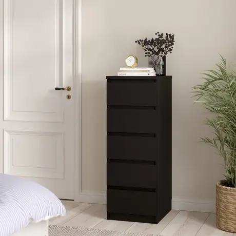 Buy Naia Narrow Chest of 5 Drawers in Black Matt, 5 from Furnituretta