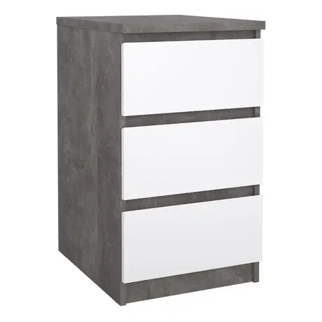 Buy Naia Bedside 3 Drawers in Concrete and White High Gloss from Furnituretta