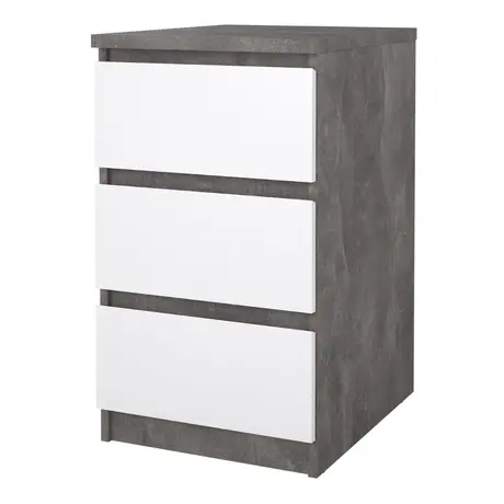 Buy Naia Bedside 3 Drawers in Concrete and White High Gloss, 3 from Furnituretta