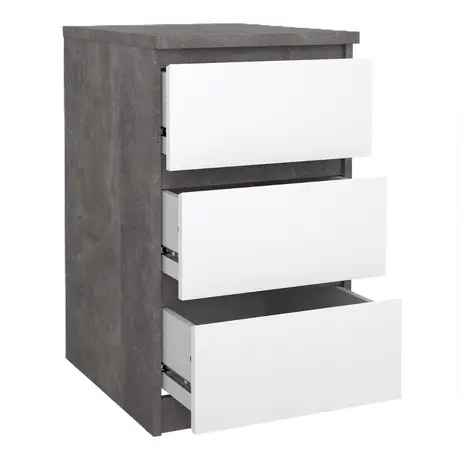 Buy Naia Bedside 3 Drawers in Concrete and White High Gloss, 4 from Furnituretta