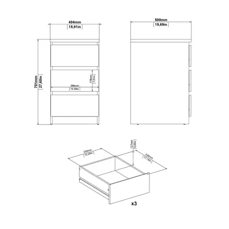 Buy Naia Bedside 3 Drawers in Concrete and White High Gloss, 8 from Furnituretta