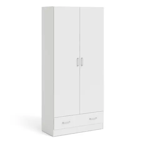 Buy Space Wardrobe with 2 Doors + 1 Drawer in White from Furnituretta