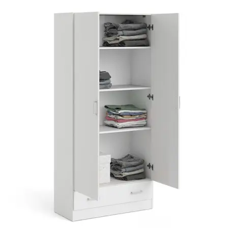 Buy Space Wardrobe with 2 Doors + 1 Drawer in White, 7 from Furnituretta