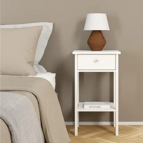 Buy Madrid Bedside Table with 1 Drawer – Simply Modern White, 9 from Furnituretta