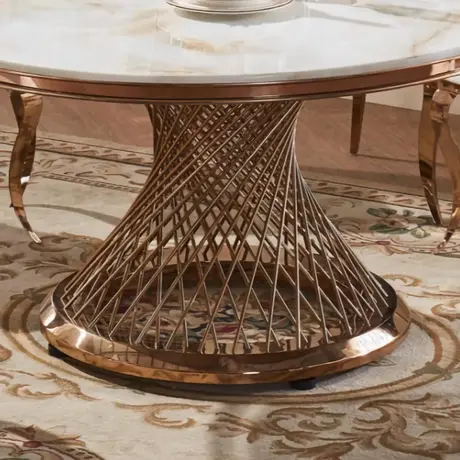 Buy Pescara Marble Dining Table with Stainless Steel Base – Round 4-Seater in Rose Gold, 2 from Furnituretta