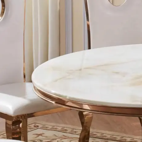 Buy Pescara Marble Dining Table with Stainless Steel Base – Round 4-Seater in Rose Gold, 3 from Furnituretta