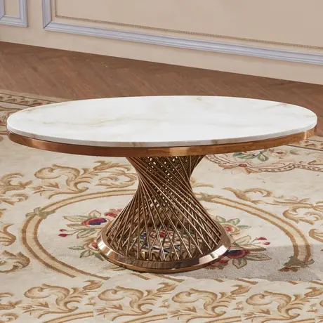 Buy Pescara Marble Coffee Table with Stainless Steel Base – Oval White Marble-Effect & Rose Gold Frame from Furnituretta