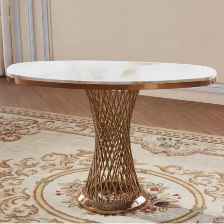 Buy Pescara Marble Console Table – White Marble-Effect Top & Rose Gold Stainless Steel Base from Furnituretta