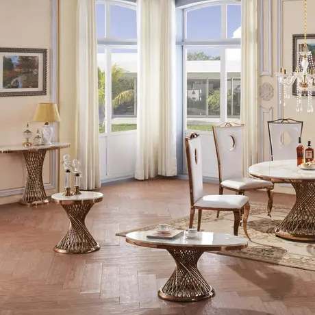 Buy Pescara Marble Coffee Table with Stainless Steel Base – Oval White Marble-Effect & Rose Gold Frame, 2 from Furnituretta