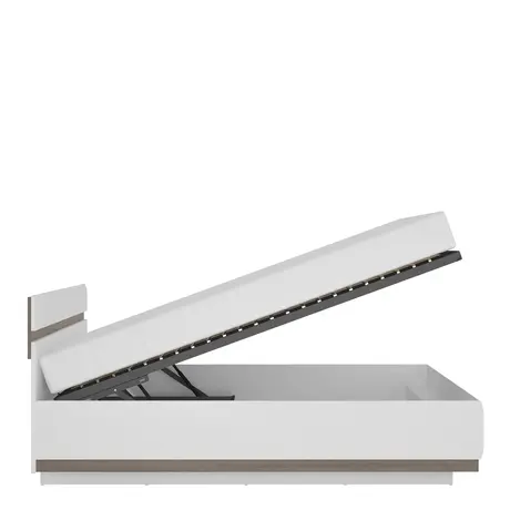 Buy Chelsea Kingsize Bed – White High-Gloss Fronts & Oak Trim with Lift-Up Storage, 3 from Furnituretta