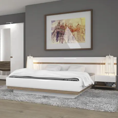 Buy Chelsea Kingsize Bed – White High-Gloss Fronts & Oak Trim with Lift-Up Storage, 6 from Furnituretta