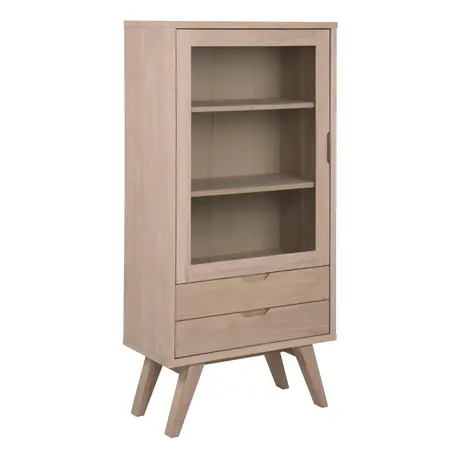 Buy A-Line Display Cabinet – White Oak Veneer with Glass Door, 2 Drawers & 2 Shelves from Furnituretta