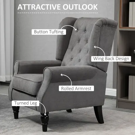 Buy Homcom Retro Accent Chair, Wingback Armchair with Wood Frame, 4 from Furnituretta