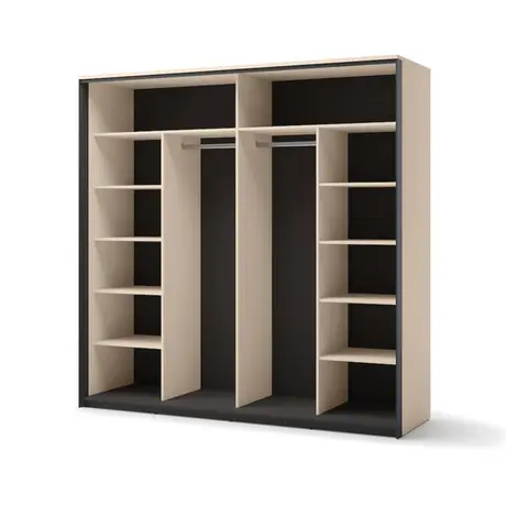 Buy Enna EN-01 Sliding Door Wardrobe – 220 cm in Beige & Black with Mirror and LED, 2 from Furnituretta