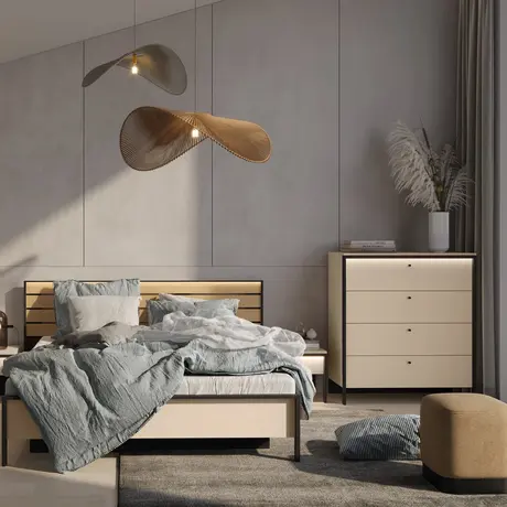 Buy Enna EN-04 Chest of Drawers – 136 cm in Beige & Black with LED Lighting, 7 from Furnituretta