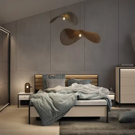 Buy Enna EN-01 Sliding Door Wardrobe – 220 cm in Beige & Black with Mirror and LED, 7 from Furnituretta