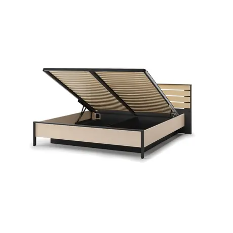 Buy Enna EN-02 Ottoman Bed – EU Super King in Beige & Black with LED & Lift-Up Storage, 3 from Furnituretta