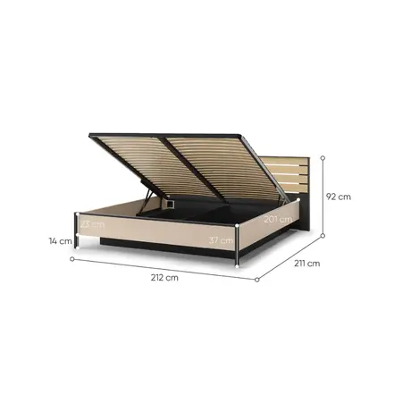 Buy Enna EN-02 Ottoman Bed – EU Super King in Beige & Black with LED & Lift-Up Storage, 4 from Furnituretta