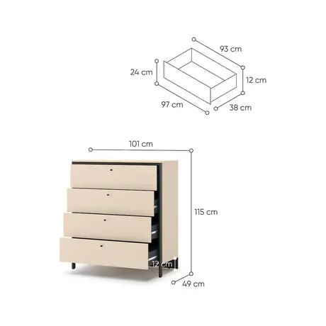 Buy Enna EN-03 Chest of Drawers – 101 cm in Beige & Black with LED Lighting, 4 from Furnituretta
